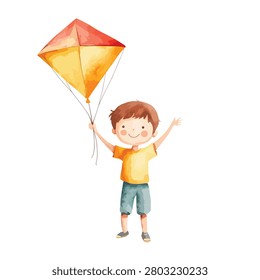Smiling young boy with kite outdoors