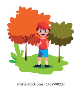 smiling young boy in the outdoors