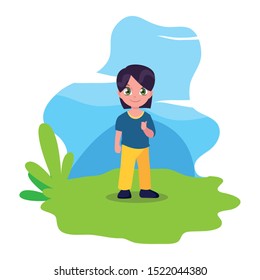 smiling young boy in the outdoors vector illustration