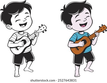 Lächelnder kleiner Junge, der Gitarre spielt
