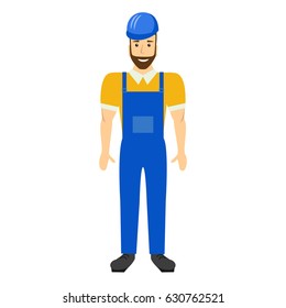 Smiling young builder in a helmet. Vector illustration.