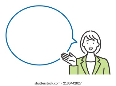 Smiling young business woman with speech bubble. Space for messages.