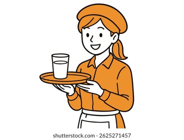 Smiling Young Female Café Staff Serving a Drink