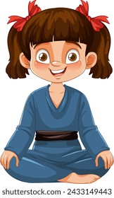 Smiling young girl illustrated in karate gi sitting