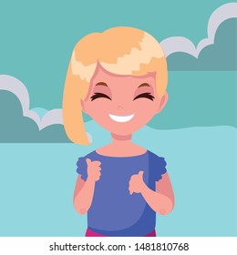smiling young girl portrait sky background