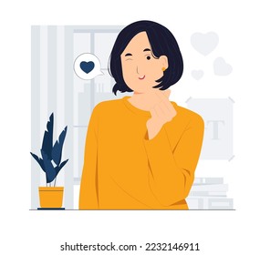 Smiling young girl showing heart shape with two hands gesture, love sign with positive expression concept illustration