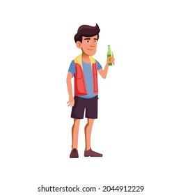 smiling young guy drinking beer from glass bottle on party cartoon vector. smiling young guy drinking beer from glass bottle on party character. isolated flat cartoon illustration