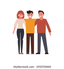 Smiling young hugging friends. Adolescentes friendship vector concept.