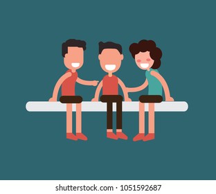 Smiling young hugging friends.Friendship vector concept