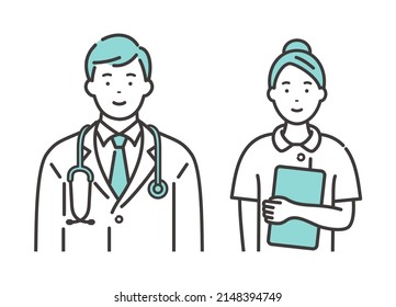 A smiling young male doctor and a young female nurse.