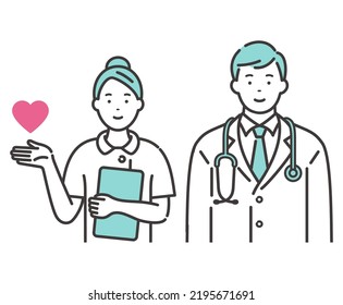 Smiling young male doctor and female nurse. Honest and compassionate medical staff.