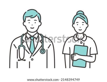 A smiling young male doctor and a young female nurse.