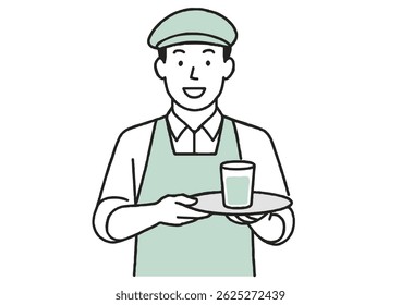 Smiling Young Male Café Staff Serving a Drink