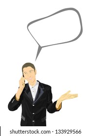 smiling young man in a business suit talking on the phone