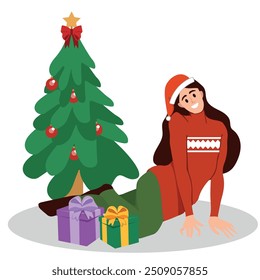 smiling young man in Christmas clothes, vector illustration.