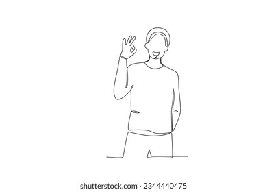 A smiling young man gave an okay pose. World smile day one-line drawing