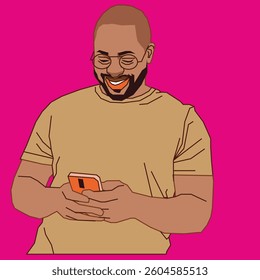 Smiling young man going through his mobile phone