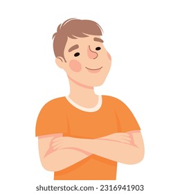 Smiling Young Man with His Arms Folded on His Chest Vector Illustration