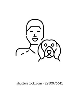 Smiling young man and his beagle dog. Pet lover icon. Pixel perfect, editable stroke