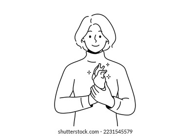 Smiling young man holding heart in hands. Happy female demonstrate healthy heart. Cardiovascular problem and healthcare. Vector illustration. 