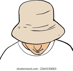 Smiling young man likes to wear a bucket hat.