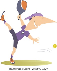 Smiling young man playing pickleball.
Cartoon man plays pickleball. Isolated on white background
