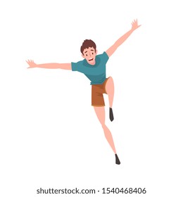 Smiling Young Man Running with Arms Outstretched, Happy Positive Person Rejoicing Vector Illustration