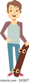 Smiling young man with scateboard. Happy cartoon character