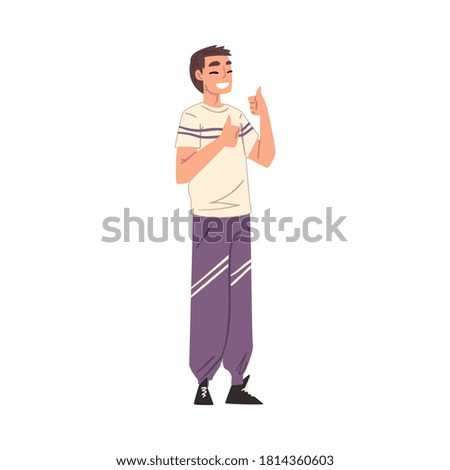Smiling Young Man Showing Thumb Up, Happy Person Character Wearing Casual Clothes Cartoon Style Vector Illustration