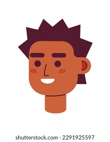 Smiling young man with spiky haircut semi flat vector character head. Editable cartoon style face emotion. Simple colorful avatar icon. Spot illustration for web graphic design and animation