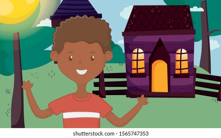 smiling young man standing front country home vector illustration