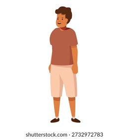 Smiling young man standing with hands by his sides, looking away, expressing positivity and happiness