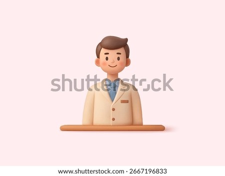 Smiling young man in suit symbolizing office worker, employee or businessman. 3D Web Vector Illustrations.