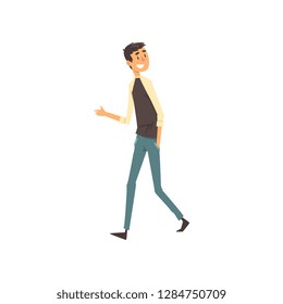 Smiling young man walking in casual clothes vector Illustration