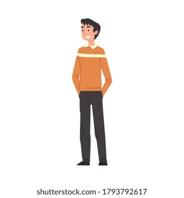 Smiling Young Man Wearing Casual Clothes Cartoon Style Vector Illustration on White Background