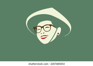 smiling young stylish asian woman with traditional face wearing hat and glass 