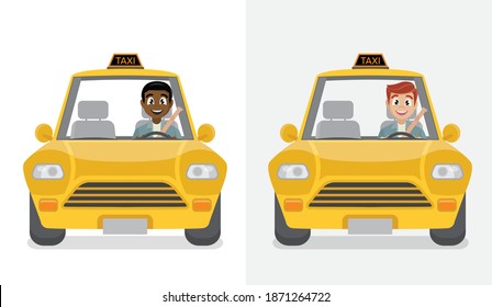Smiling young taxi driver in his car., vector eps10