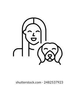 Smiling young woman and beagle dog. Happy pet owner. Pixel perfect, editable stroke icon
