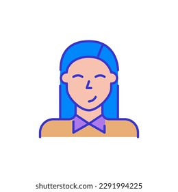 Joven sonriente. Estilo de dibujos animados de color negrita icono simplista minimalista para marketing y marca