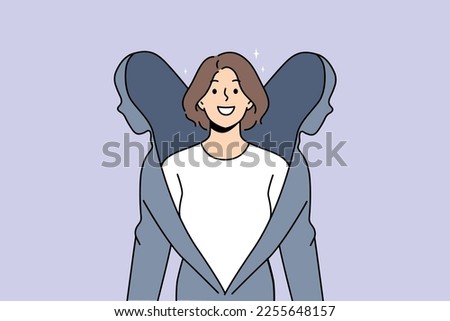 Smiling young woman coming from cover or shell get recovered from depression or mental disease. Happy reborn female after psychological trauma. Vector illustration.  Foto stock © 