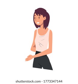 Smiling Young Woman Communicating Online via the Internet or Talking Face to Face, Modern Communication Concept Vector Illustration