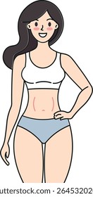Smiling young woman with defined body after diet