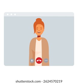 Smiling young woman ending video call on computer app, online meeting concept