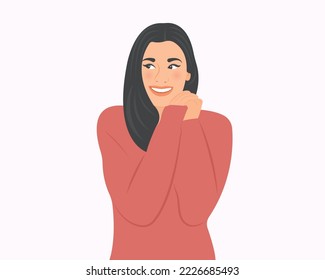 Smiling young woman feeling happy that life meets fulfillment in both work and love.Vector illustration.