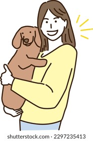 Smiling young woman hugging her dog