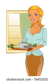 Smiling young woman posing with a fish