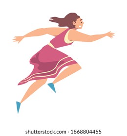 Smiling Young Woman Running Dressed in Casual Clothes Cartoon Style Vector Illustration