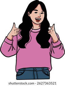A smiling young woman showing an optimistic hand gesture.