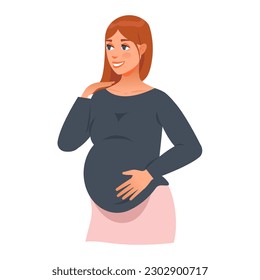 Smiling young woman touching belly excited with pregnancy. Motherhood concept. Vector illustration.
