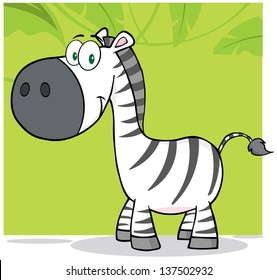 Smiling Zebra Cartoon Mascot Character With Background